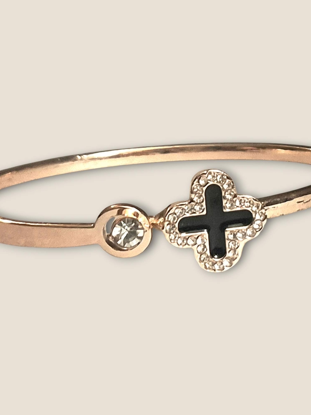 Source Unknown Rose Gold Bracelet with Black Cross and Clear Stone